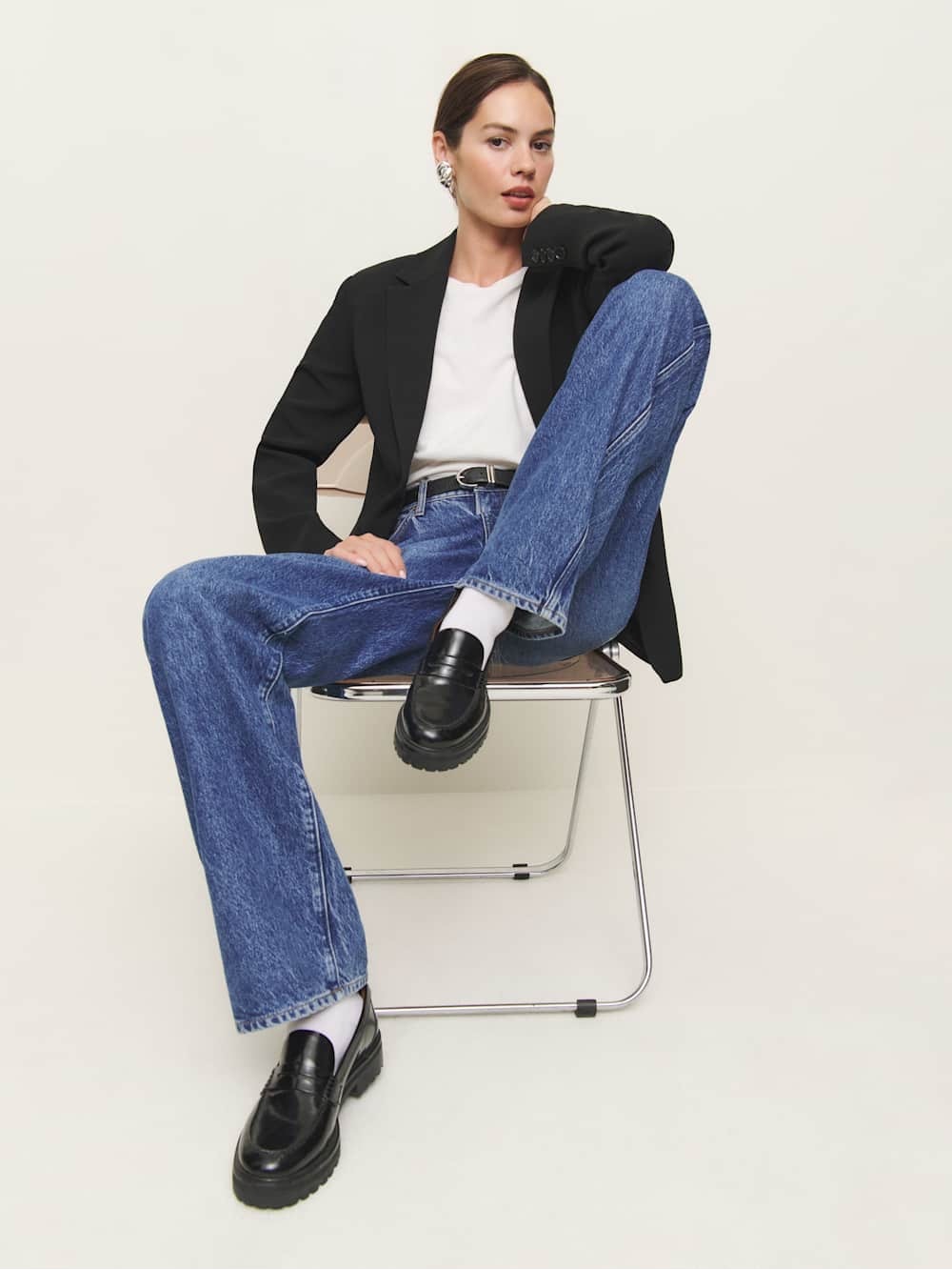 Reformation Black Patent Chunky Agathea Loafers